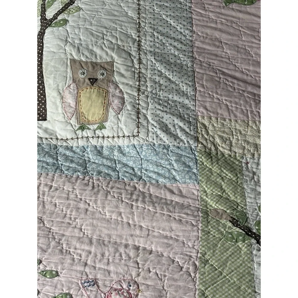 Pottery Barn Kids Hayley Floral Owl Birds FULL Size Quilt Blanket Pink VGUC